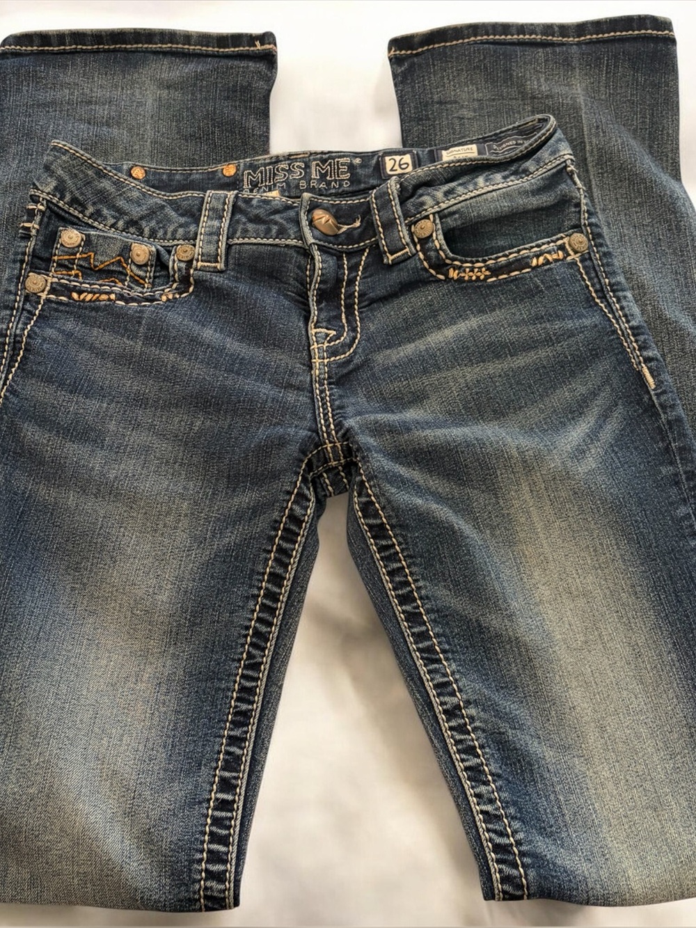 Miss Me Women's Blue Boot Cut Jeans with Contrast Stitching